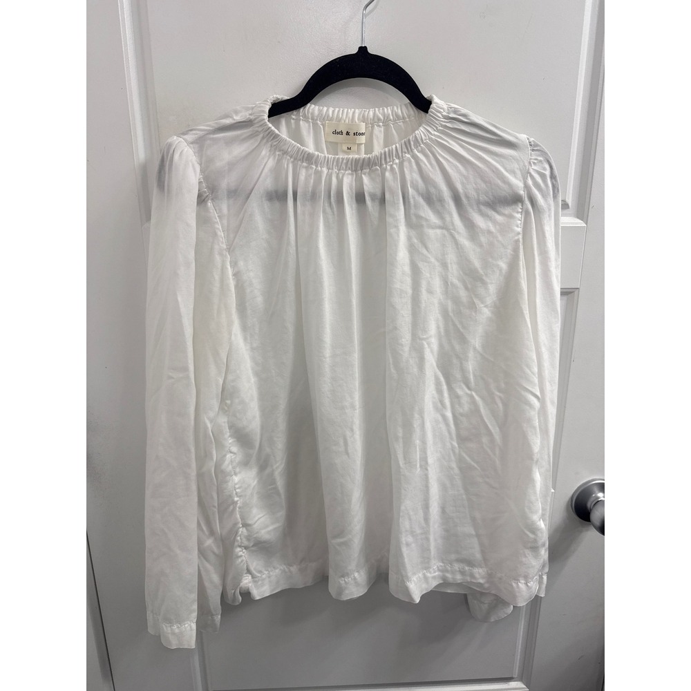 Cloth & Stone Womens White Tencel Lyocell Elastic Neck Long Sleeve Blouse M